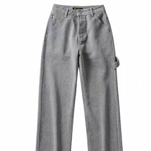 Washed Gray Straight-Leg Utility Jeans
